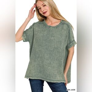 Zenana Acid Washed Double Gauze Round-neck Tee